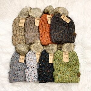 C.C Beanies Confetti Mohair Ribbed (Inner Lining) Cozy Pom Beanie for Adults